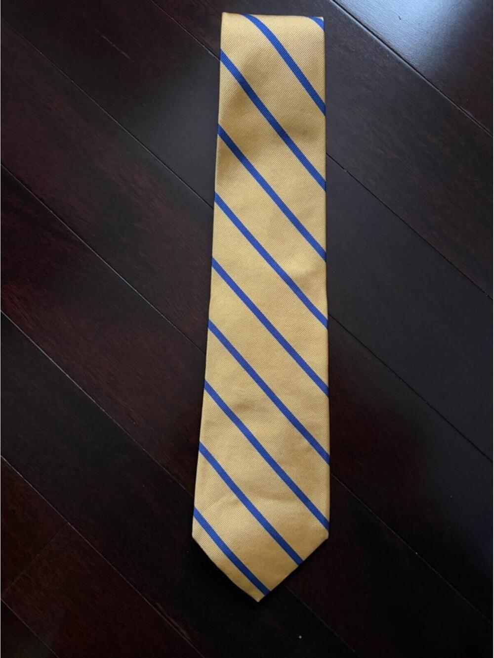 Brooks Brothers Yellow Tie with Blue Diagonal Stripes Classic Business Preppy
